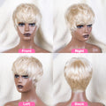 613 Honey Blonde Color Wig Short Bob Pixie Cut Top Lace Transparent Brazilian Human Hair Wig With Bangs For Black Women