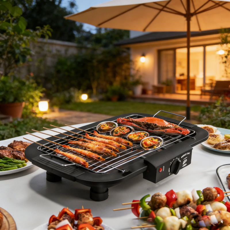 Indoor/Outdoor Electric Grill,2000W 6-Level Adjustable Temp Portable Tabletop BBQ,Stainless Steel Fast Heating for Camping Party