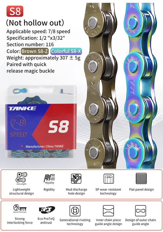 TANKE Bike Chain S8 S9 S10 S11 S12 MTB Road Bicycle Chains,Variable Speed Chain 116/126L High Quality Current Cycling Accessorie