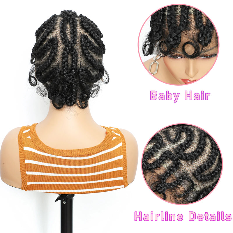 Short Lovely Synthetic Braided Wigs for Black Women Full Lace Hand-tied Twist Knotless Box Braids Wigs with Baby Hair 8 inches