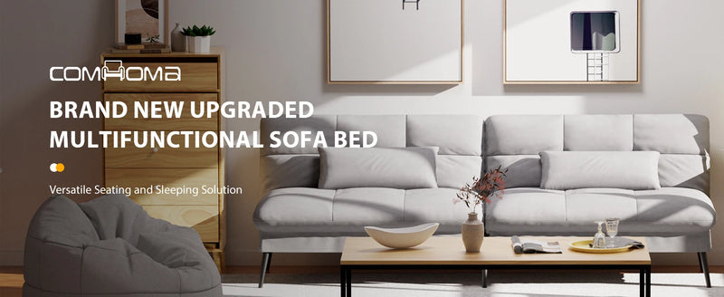 COMHOMA Fabric Sofa Bed 3 Seater Upgraded Frame 5-Gear Back Angle Adjustable Futon Sofa for Living Room