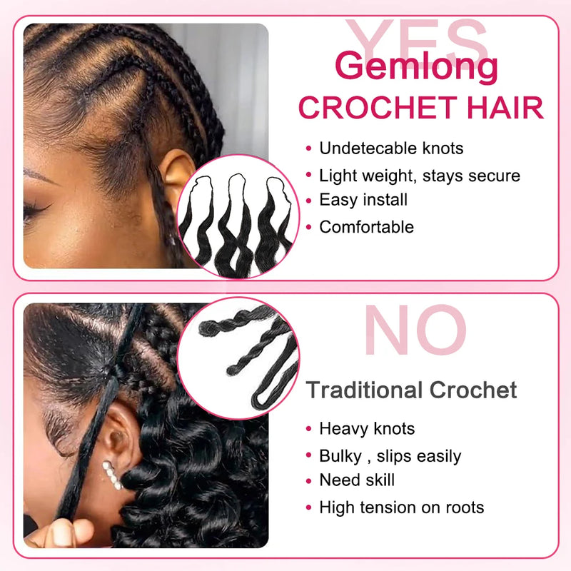 Ocean Wave Crochet Braids Miracle Knots Crochet Human Hair Pre-Separated Invisible Knotless Loose Deep Wave Feather Crochet Human Hair Bundles For Black Women Ocean Wave Humain Crochet Hair 16 To 26 Inch 60g/pcs 240g For A He
