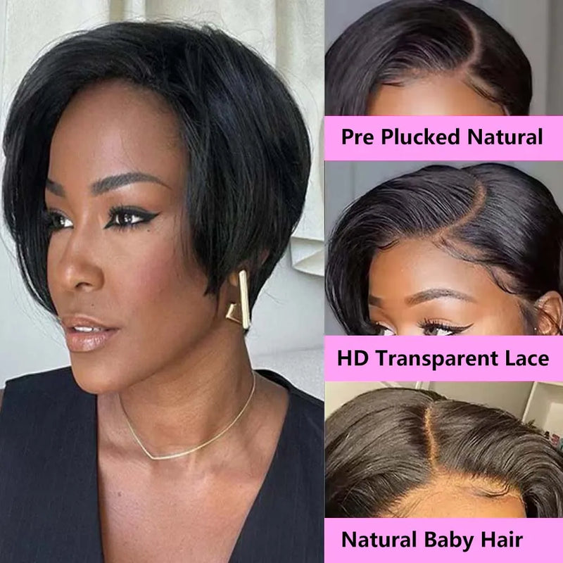 Straight Pixie Cut Wig Transparent Lace Brazilia Human Hair 13×4 Human Hair Wigs Short Bob Wig Lace Wig For Woman