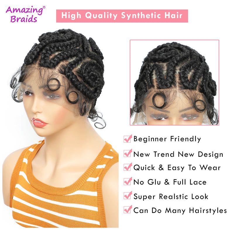 8 inches Synthetic Full Lace Handmade Twist Knotless Box Braids Wigs with Baby Hair Short Lovely Braided Wigs for Black Women