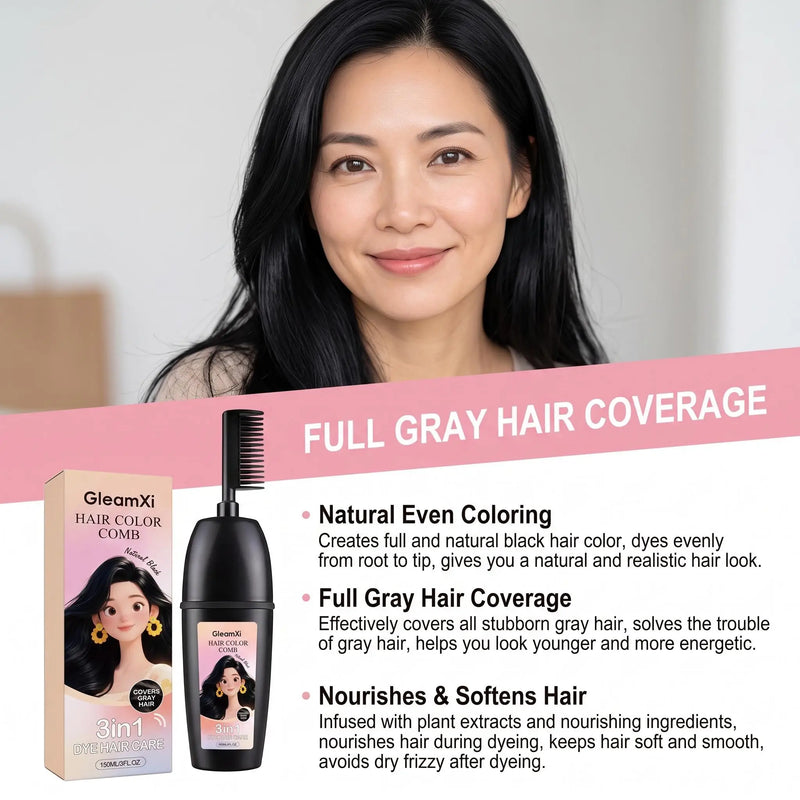 Herbal Hair Dye Comb 3-in-1 Quick Natural Plant Extract Deep Nourish Repair Roots Boost Vitality Long Lasting Mild Formula Gray Coverage Natural Hair Color Comb