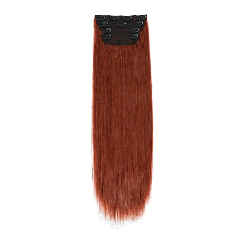 Straight High Temperature Fiber 11 Clips Ins Hair Extensions 24 Inch Orange Brown Synthetic Hair Daily Use Hair Pieces For Women