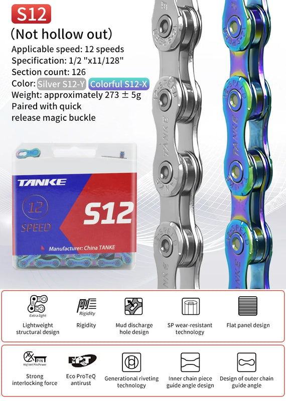 TANKE Bike Chain S8 S9 S10 S11 S12 MTB Road Bicycle Chains,Variable Speed Chain 116/126L High Quality Current Cycling Accessorie