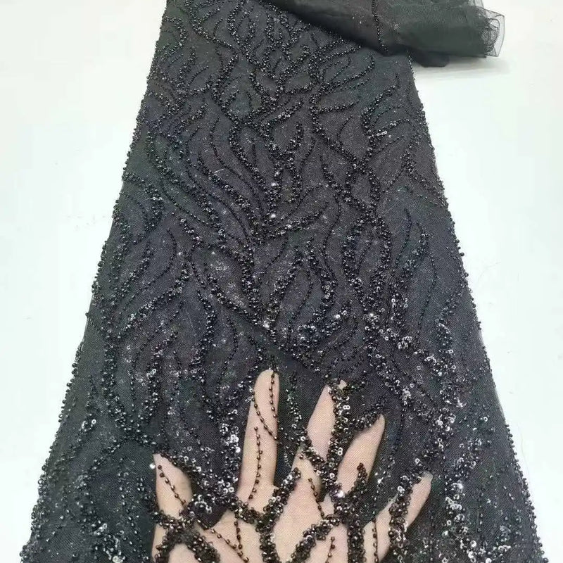 Contessa Custom Black Shiny Sequin Beaded robe de soirée | SAMAG