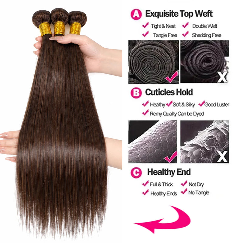 Brown Bundles Human Hair Tissage Bone Straight Bundles 1/3 Pcs #4 Colored Hair Extensions Human Hair Bundle Hair Weavings