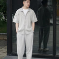 Miyake Pleated Short Sleeve Shirt Casual Solid Color | SAMAG