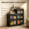 2/3/4/5-tier modular foldable stackable storage cabinets, no-assembly foldable storage boxes with vertical transparent double doors and gold handles, 360° swivel casters, perfect for office, living room, studio, classroom, g