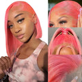 Dark Pink Short Bob Wig Human Hair Straight 13X4 Lace Frontal Wig With Natural Hairline Pre Plucked Short Human Hair Wigs