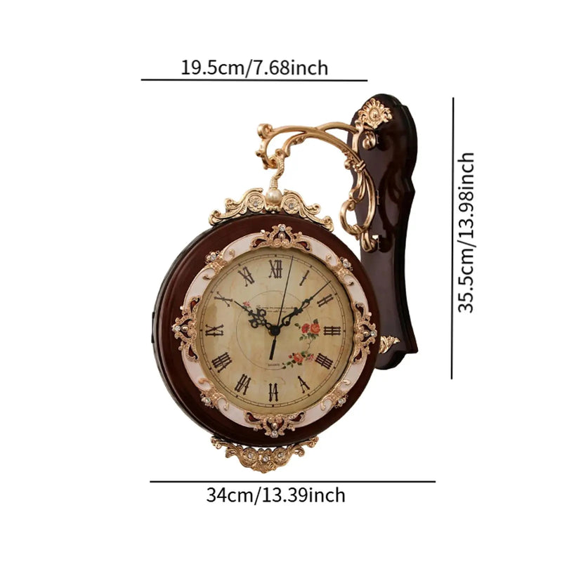 Double Sided Wall Clock Decorative Easy to Read Round Quiet European Style Hanging Clock for Home Office Villa Kitchen Bar Porch