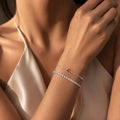 2pcs Stainless Steel Bracelets Set, Minimalist Elegant Bead Round Snake Chain Bracelet, Luxury Zircon Tennis Chain Wristband