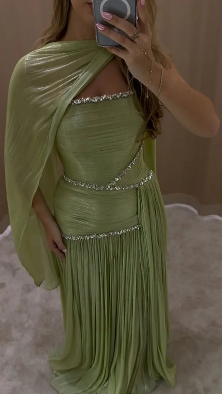 Mila Customized Sage Green A-Line Shawl Strapless Prom | SAMAG
