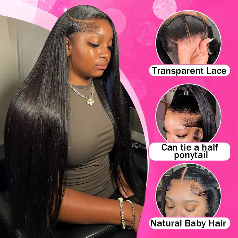 Brazilian Straight 13x6 Lace Frontal Wig 300% Density 30 36 Inch 100% Human Hair Wigs Pre Plucked Wear Go Glueless Wig For Women