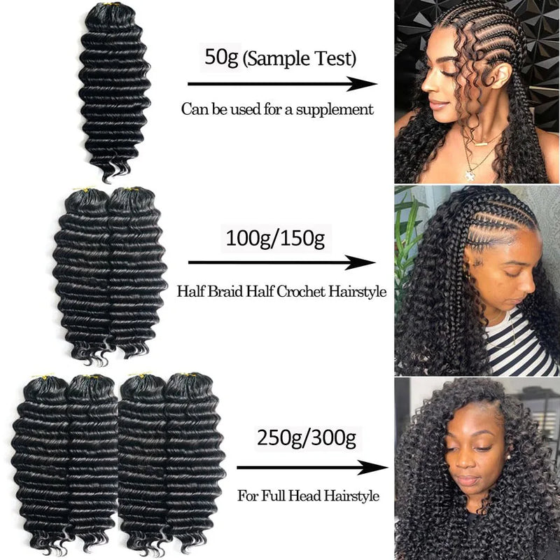 Deep Wave Feather Crochet Braids Boho Human Hair For Braiding Pre-Separated Miracle Knots Crochet 100% Human Hair Extensions