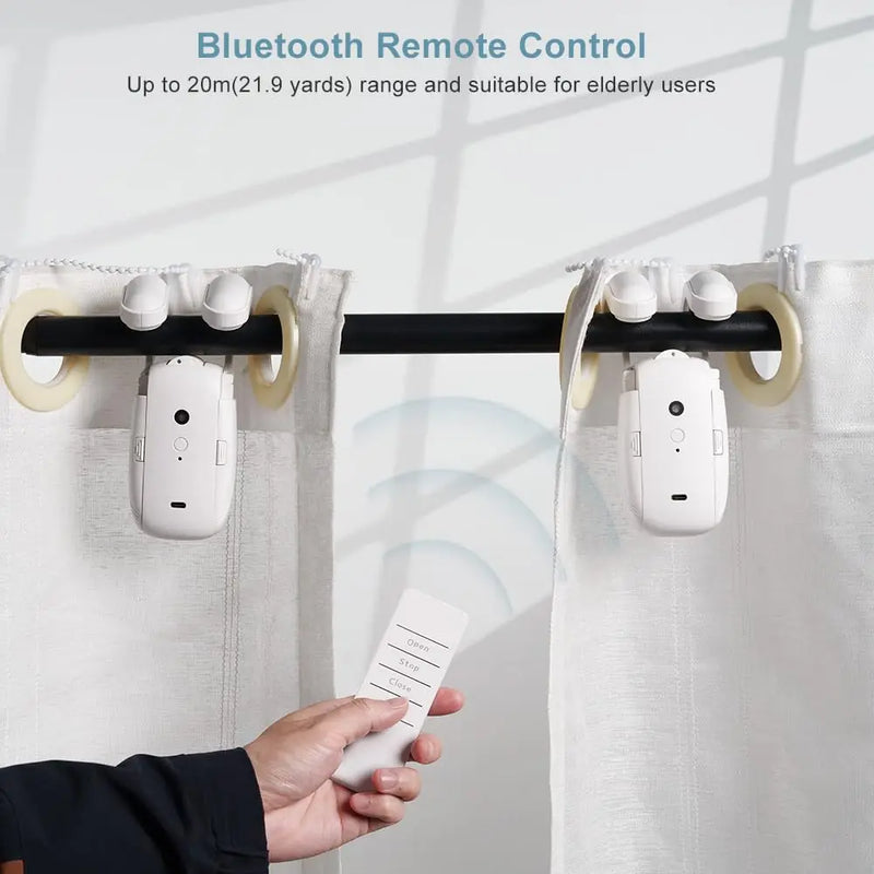 2 Pcs Electric Curtain Opener with Remote Control: Roman Rod/TU-Rail Motorized Curtains Quiet Operated Automatic Curtain Opener