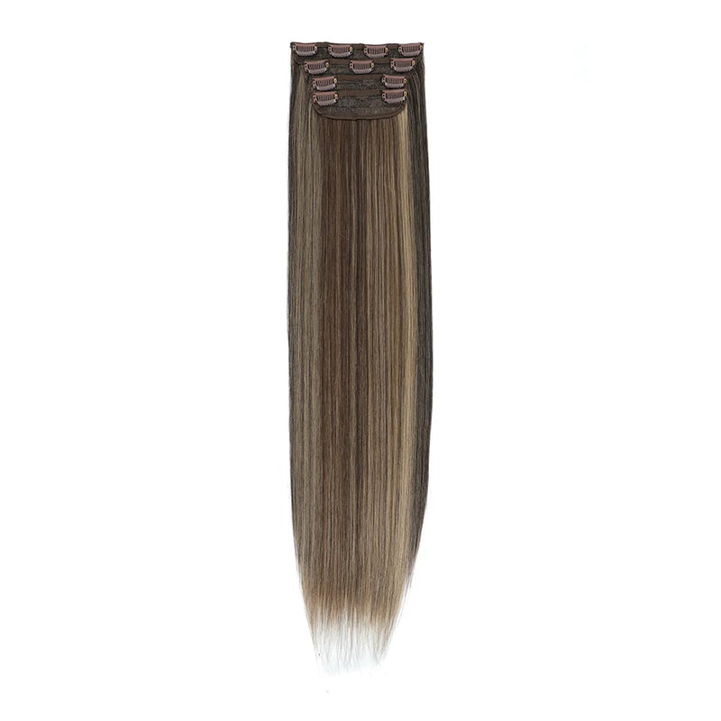 Straight High Temperature Fiber 11 Clips Ins Hair Extensions 24 Inch Orange Brown Synthetic Hair Daily Use Hair Pieces For Women