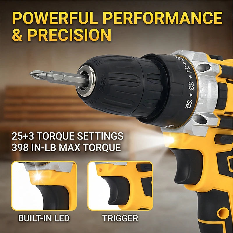 21V Protable Cordless Electric Drill Driver Kit Orange Power Set With Battery Charger 27Pcs Accessories - View 3 | SAMAG