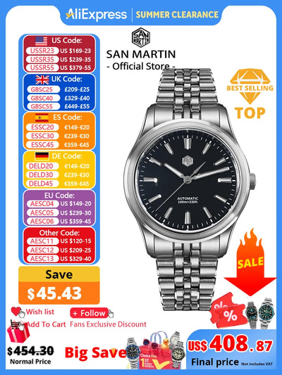 San Martin 36mm 39mm Gada Classic Simple Enamel Dial Miyota 90S5 Original Design Dress Men Automatic Mechanical Watch | SAMAG