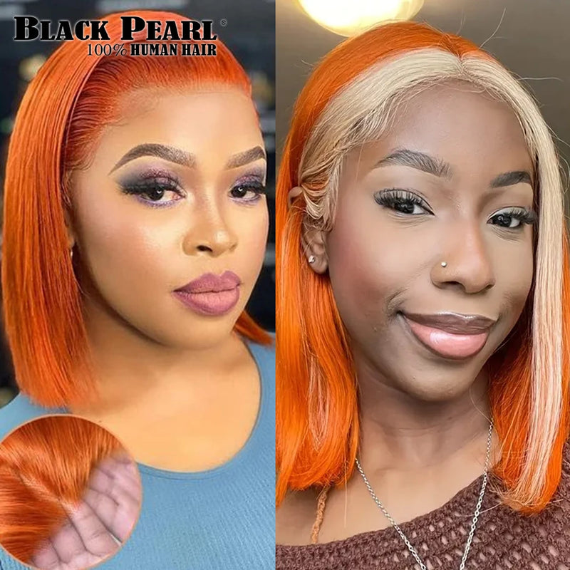Black Pearl Ginger Lace Front 100% Human Hair Quality Wigs Glueless Wig Short Straight Bob Wig Lace Front Human Hair Wig