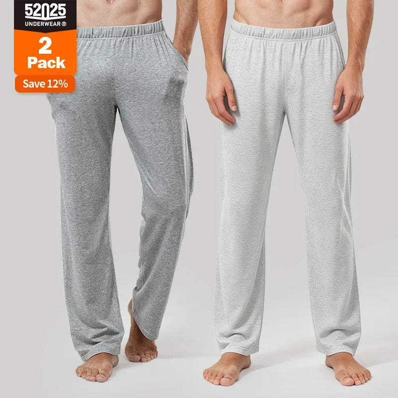 52025 Men's 100% Cotton Pajama Lounge Pants (2-Pack) – Relaxed Fit, Side Pockets and Breathable Everyday Comfort