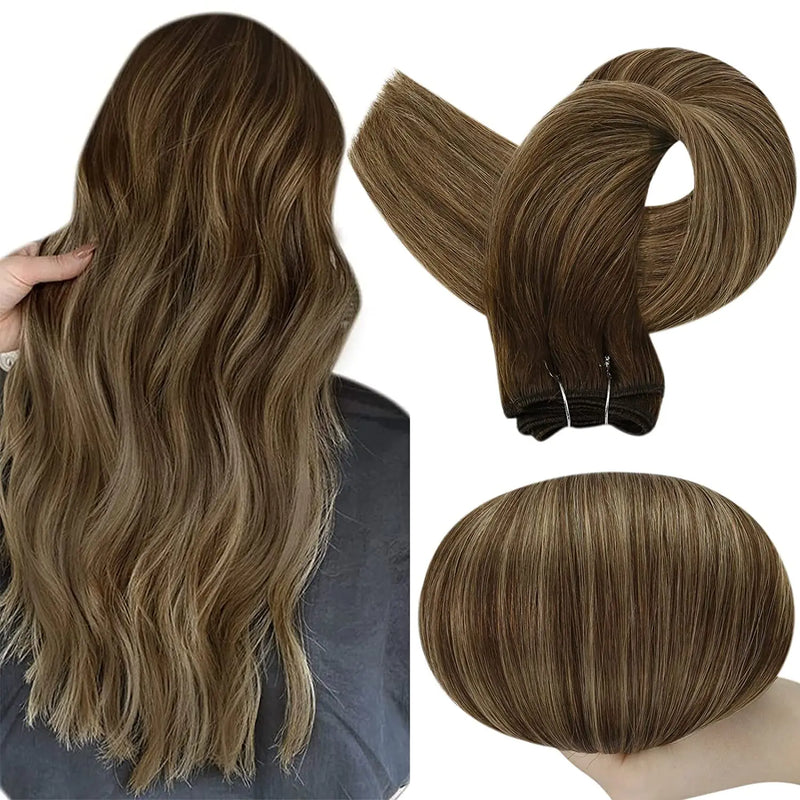 Full Shine Human Hair Weft Extensions Hair Bundles 100g Ombre Blonde Color Sew in Silky Straight Remy Skin Double Weft For Salon