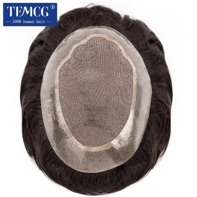 Male Hair Prosthesis Toupee Men Mono& Soft Pu Durable Men Wigs 6" Replacement Exhuast Systemes Unit 100% Human Hair Male Wig