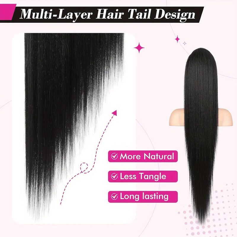 Straight Ponytail 100% Real Human Hair Drawstring Ponytail Clip In Hair Extensions Brazilian Virgin Natural Black Clips Ponytail