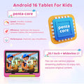 BUFO KT1028 10.1 Inch Kids Tablet A333 Five Core 20GB(3+17G) RAM 64GB ROM Android 16 1280*800 HD LCD Eye Protection Screen 5000mAh Battery Parental Control Dual Camera TF Card Up to 1TB Children Tablet PC