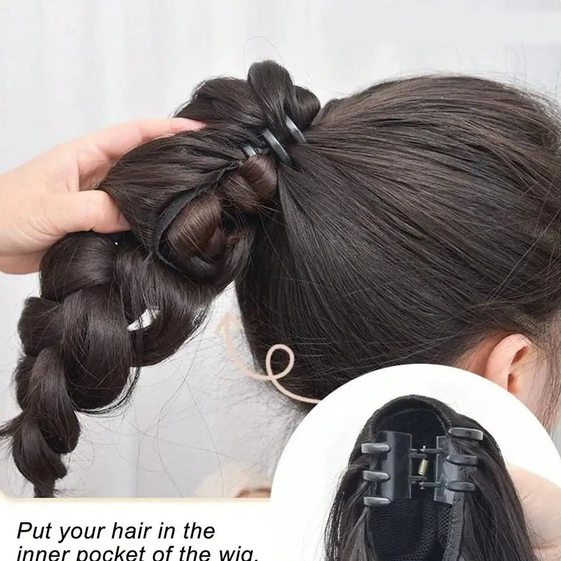 Synthetic Braided Ponytail Wig With Claw Clip Elegant Curly Wave Braids Ponytail Extension For Women Heat Resistant Fiber Hair