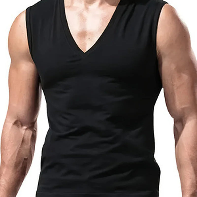 Men's V-neck Sleeveless Vest For Slimming And Muscle Building, Daily Wear, Simple Fashion, And A Strong Sense Of Power Top