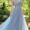 Sansa Customized Shiny Sequins A-line Baby Blue Strapless | SAMAG