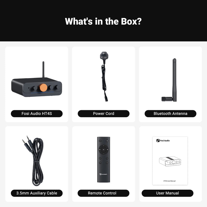 Fosi Audio HT4S Bluetooth 4.1 Home Sound Amplifier, Mini Desktop Amp with TPA3116 and Bass Treble Controls for Speaker Subwoofer