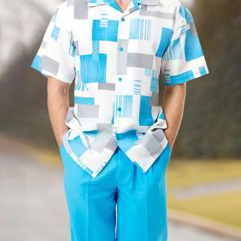 Summer New Printed Men's Top + Trousers Casual Suit Shirt Pants 2 - Piece Fashion Harajuku Retro Party - View 9 | SAMAG