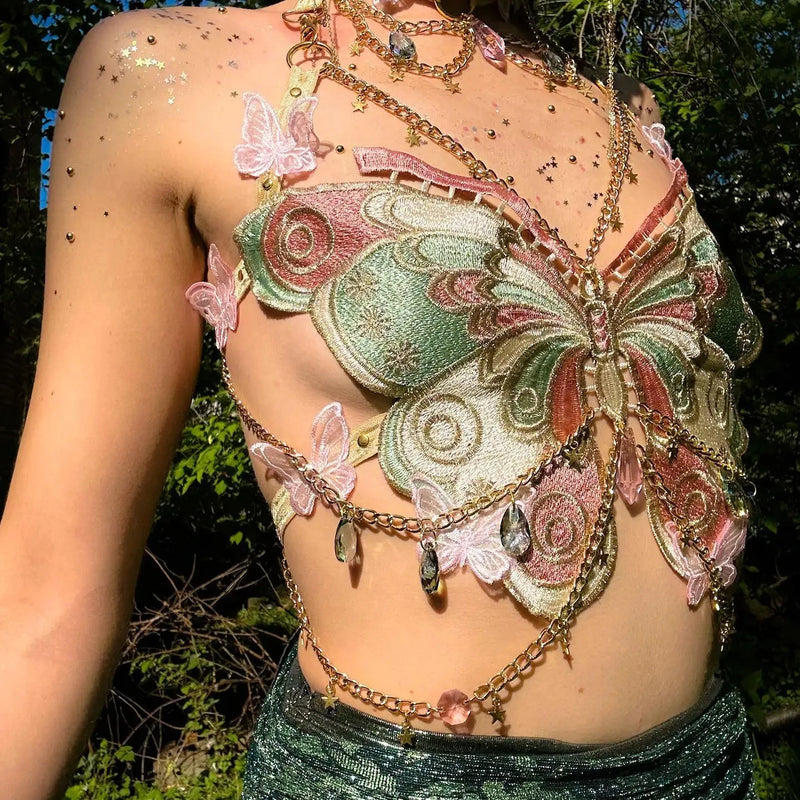 Women's Butterfly Embroidered Top Crystal Chain - View 4 | SAMAG