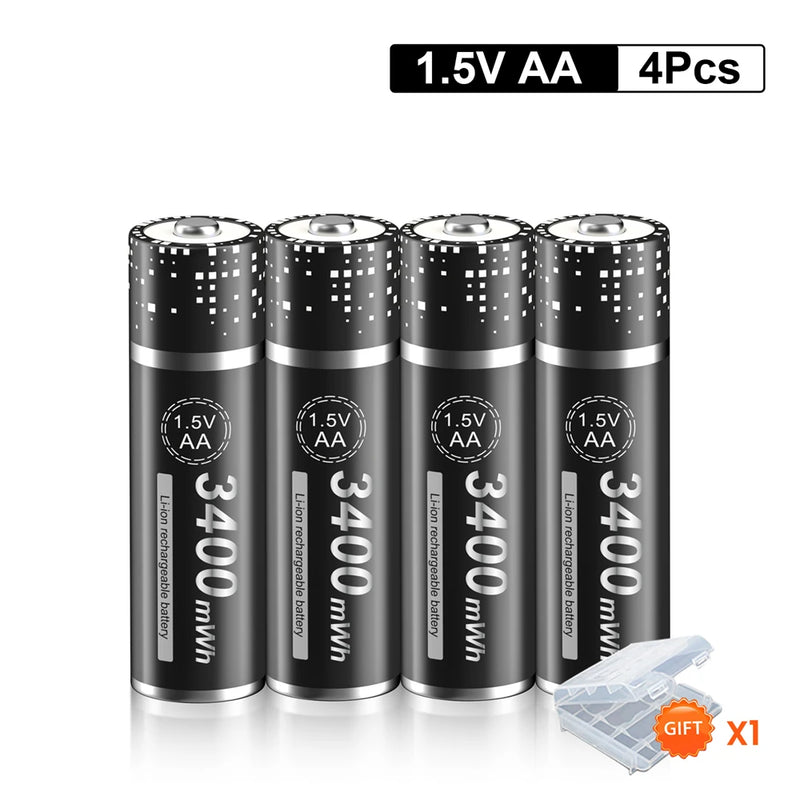 PALO 3400mWh Li-ion 1.5V AA and AAA Rechargeable Batteries with 8-channel magnetic flip charger for 1.5V 2A 3A Lithium Batteries