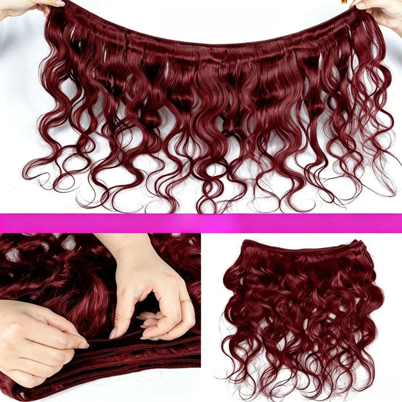 Red Color Body Wave Human Hair Bundles #99j Burgundy Hair Bundles Brazilian Remy Hair Weaving 1/3 Bundle Deals For Extensions