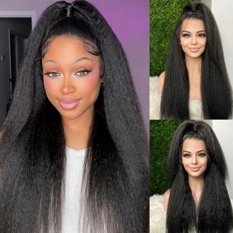 Kinky Straight 13X4 Lace Front Wig Glueless Yaki Straight HD Lace Frontal Wig Vietnamese Raw Curly Human Hair Wigs 5x5 HD Closure Waer And Go Glueless Wigs 250% Density On Clearance Sale