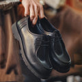 Maden Men's Vintage Black Derby Shoes Lace-Up Loafers Round Toe British Office Low-top Dress Shoes for Business