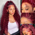 Wholesale Burgundy 30-40 Inch 99J Deep Wave 13x4 Lace Front 13x6 Red Curly Wigs Women High Density Long Length Human Hair Wig