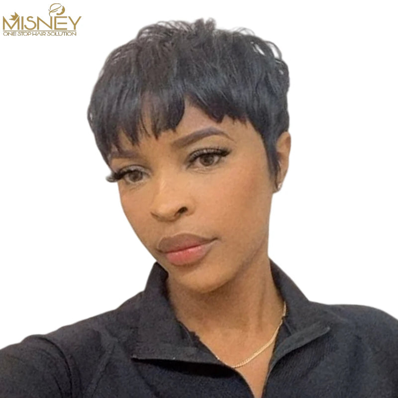 Pixie Cut Full Machine Made Perruques Cheveux Humains Wig Short Bob Wig For Black Women Brazilian Remy Cheap Glueless Wigs