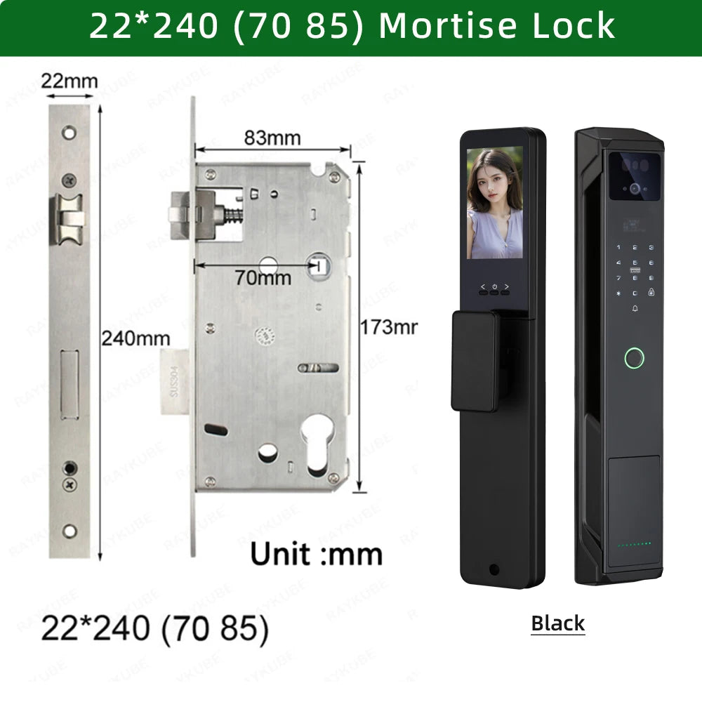RAYKUBE 21-language Voice Tuya WiFi Camera Palm Vein Smart Fingerprint Lock Face Recognition Digital Lock With Video Call P85