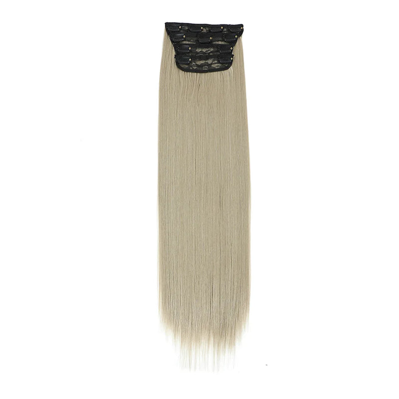 Straight High Temperature Fiber 11 Clips Ins Hair Extensions 24 Inch Orange Brown Synthetic Hair Daily Use Hair Pieces For Women