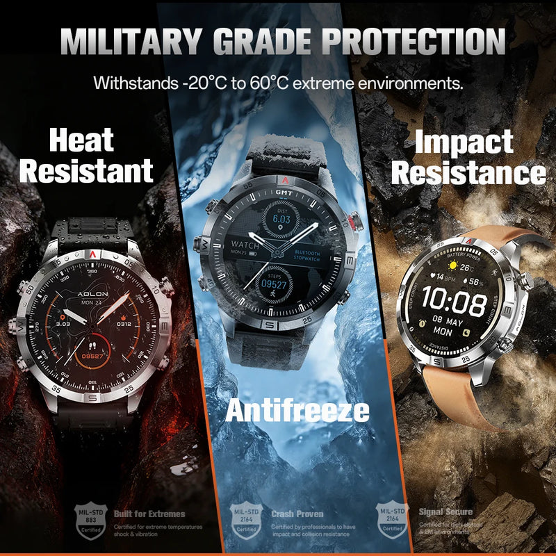 Aolon GT6 PRO Military Smart Watch Compass Flashlight AMOLED Bluetooth Call Smartwatch 1ATM Waterproof For Outdoor Double Strap