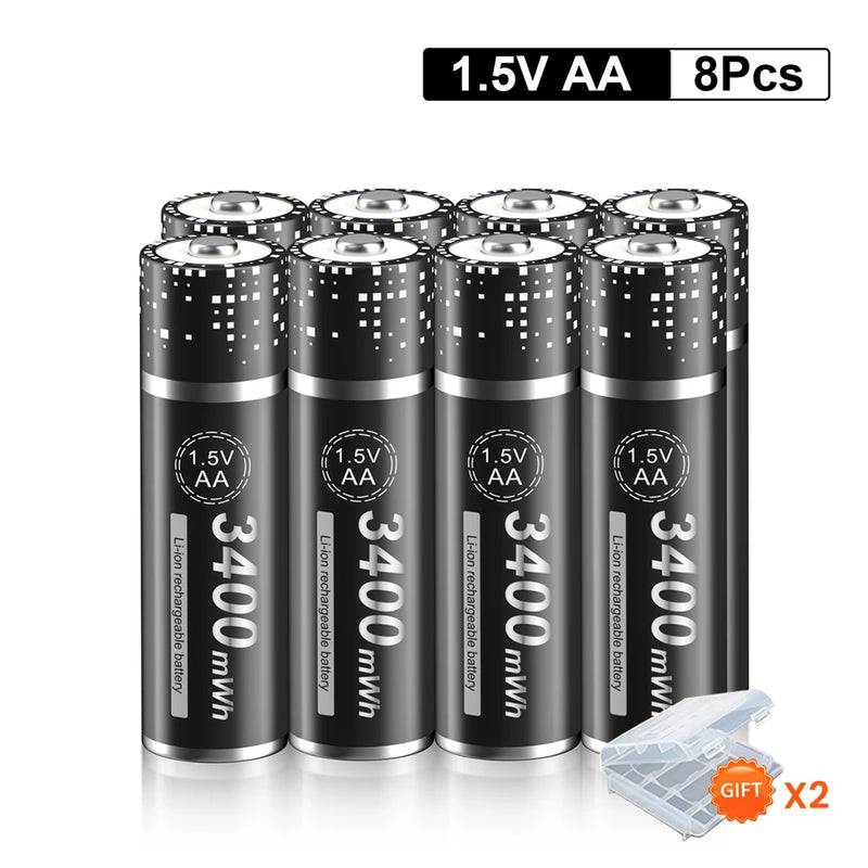 PALO 3400mWh Li-ion 1.5V AA and AAA Rechargeable Batteries with 8-channel magnetic flip charger for 1.5V 2A 3A Lithium Batteries