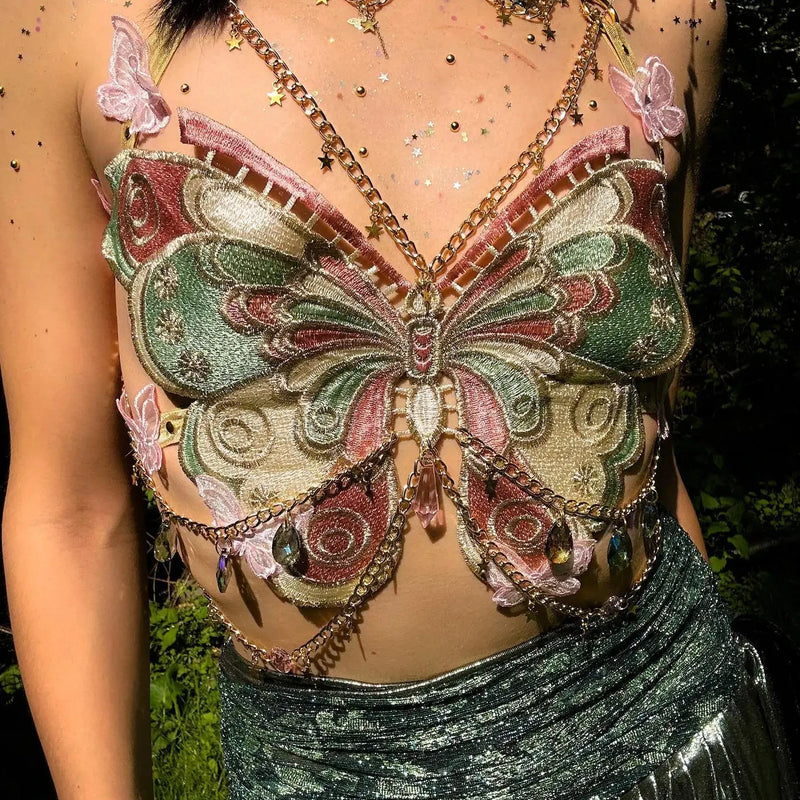 Women's Butterfly Embroidered Top Crystal Chain - View 3 | SAMAG