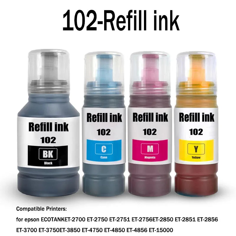 for epson 102 ink compatible 102 Refill Dye ink For ECOTANK ET-2700 ET-2750 ET-2751 ET-2850 ET-3700 ET-4750 ET-4850 ET-15000