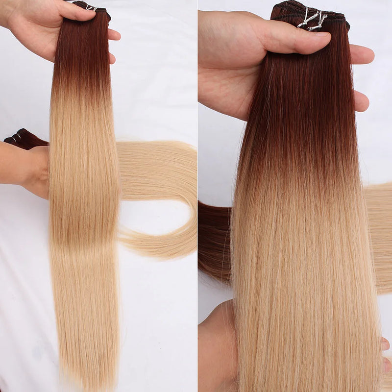 Natural Bio Synthetic Heat Resistant Hair Extensions Sew In Straight Hair Weave Bundle 26" 200g Synthetic Cosplay Ponytail Fiber